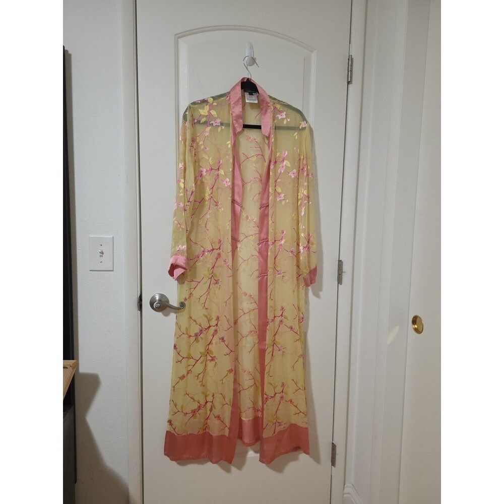 Dreamsacks Silk Night Gown & Sheer Kimonos Yellow Pink Cherry Blossom Size S/ M